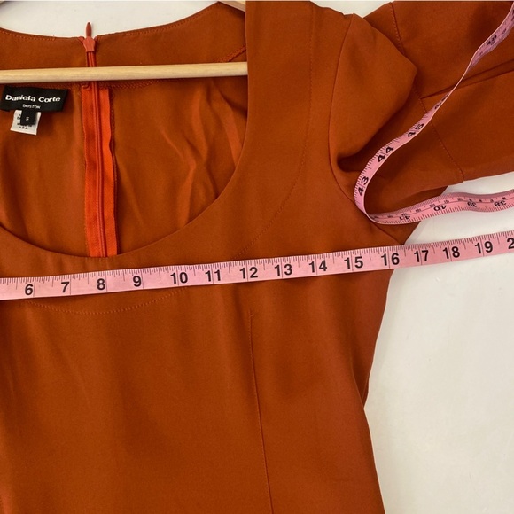 Daniela Corte || Silk Scoop Neck Bell Sleeve Mini Dress Orange Small - Picture 5 of 7